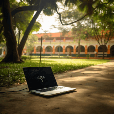 Laptop on campus with WiFi